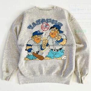 New York Yankees Cartoon Graphic Ash Color Sweatshirt Men Women Kv20
